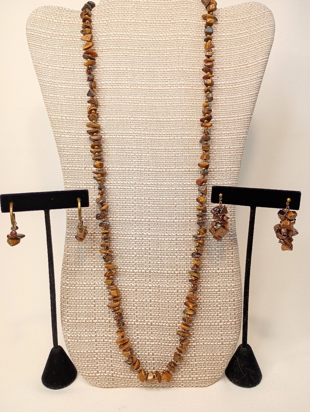 Tiger Eye Beaded Necklace and Earrings Set